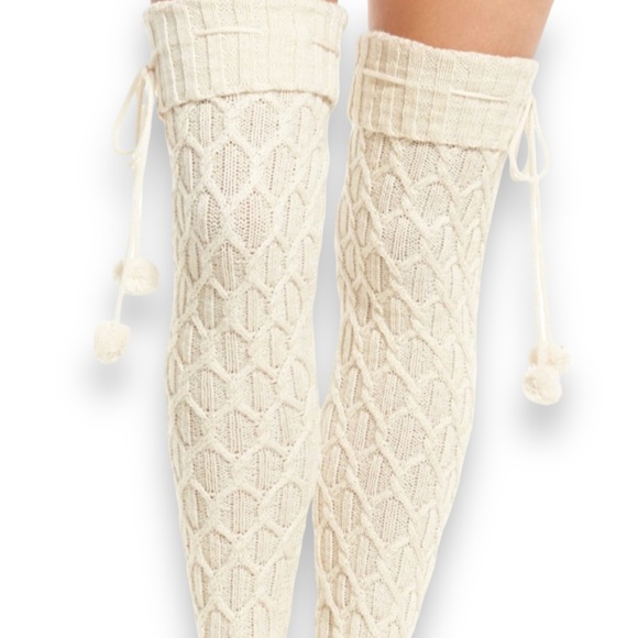 Wild Time Fashion Accessories - Cable Knit Socks Pom Pom Tassels Toppers Winter Above Knee Socks